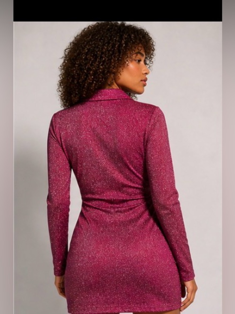 Good American Pink Sparkle Metallic Ruched Mini Dress Long Sleeve Sz 2 NWT - Picture 3 of 11